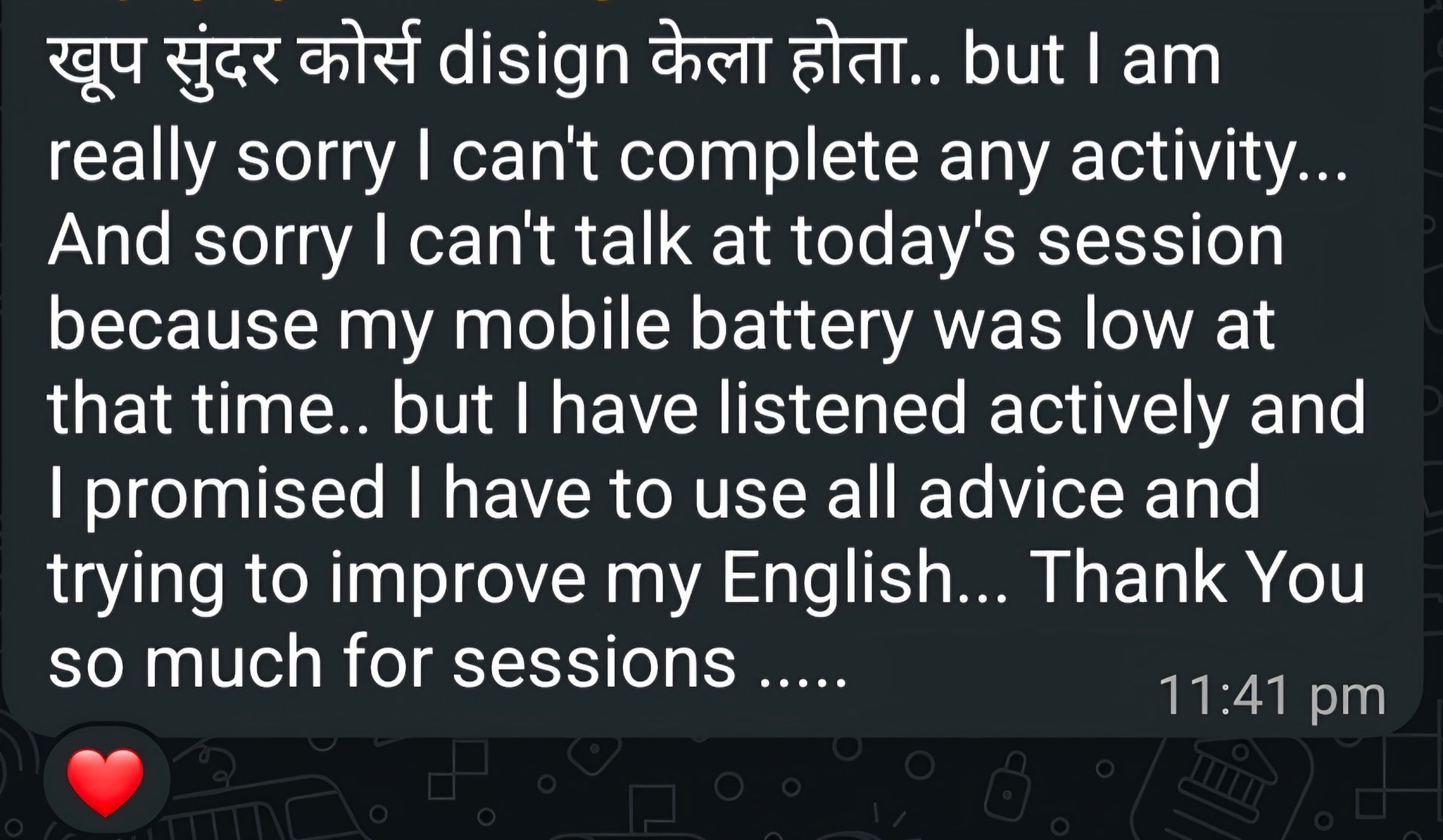 Written workshop feedback from Supriya
